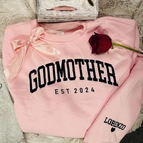 GodLover Personalized Embroidered Godmother & Godfather Hoodies Sweatshirt with Kids Name on Sleeve, Godparent Gifts, Godmother Proposal Gift, Will You Be My Godmother in Kuwait