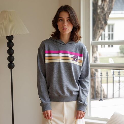 Buc-ee's Gray Hoodie Sweatshirt with Pink and Yellow Striped Design, Long Sleeve Pullover with Hood 2026 in Saudi Arabia