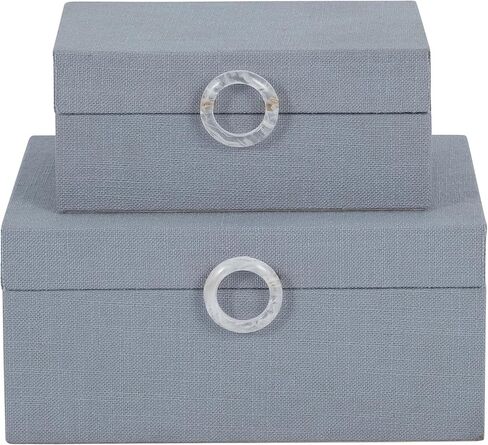 Sagebrook Home Set of 2 Decorative Storage Boxes with Lids - Fabric Covered MDF & Wood, Acrylic Handles - Home & Office Organizer - 9" & 7" Blue in Kuwait
