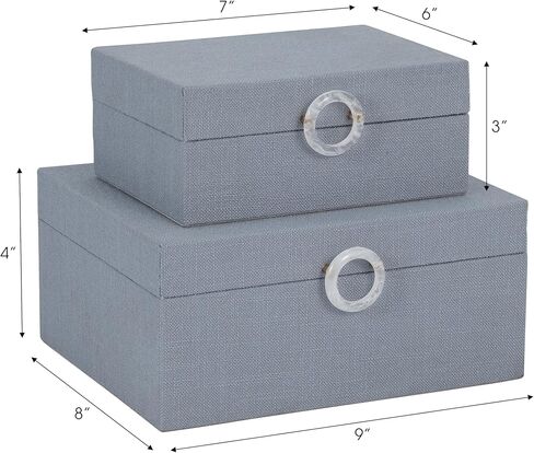 Sagebrook Home Set of 2 Decorative Storage Boxes with Lids - Fabric Covered MDF & Wood, Acrylic Handles - Home & Office Organizer - 9" & 7" Blue in Kuwait