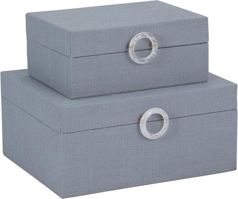 Sagebrook Home Set of 2 Decorative Storage Boxes with Lids - Fabric Covered MDF & Wood, Acrylic Handles - Home & Office Organizer - 9" & 7" Blue in Kuwait