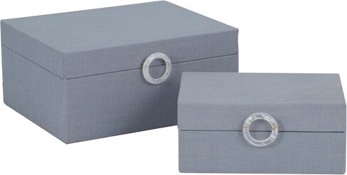 Sagebrook Home Set of 2 Decorative Storage Boxes with Lids - Fabric Covered MDF & Wood, Acrylic Handles - Home & Office Organizer - 9" & 7" Blue in Kuwait