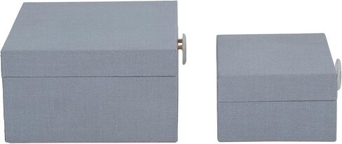 Sagebrook Home Set of 2 Decorative Storage Boxes with Lids - Fabric Covered MDF & Wood, Acrylic Handles - Home & Office Organizer - 9" & 7" Blue in Kuwait