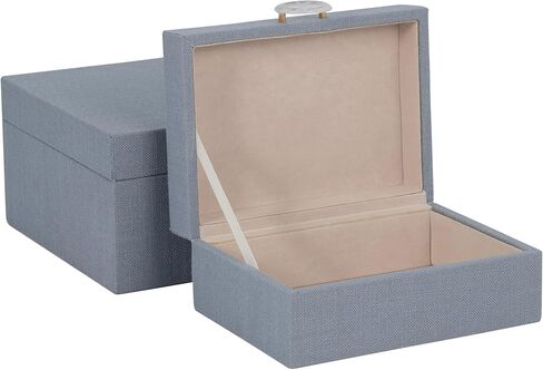 Sagebrook Home Set of 2 Decorative Storage Boxes with Lids - Fabric Covered MDF & Wood, Acrylic Handles - Home & Office Organizer - 9" & 7" Blue in Kuwait