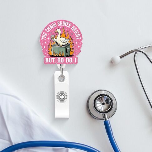 Funny Goose Nurse Badge Reel, The Chaos Shines Bright Dumpster Fire Badge Holder with Retractable Clip, Cute Gifts for Nursing Student RN LPN CNA MA Medical Worker Teacher Doctor in Kuwait
