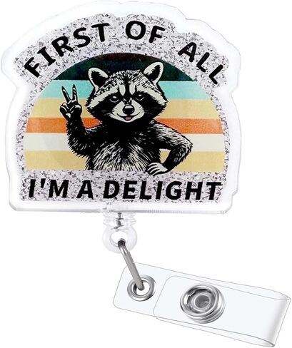 First of All I'm a Delight Funny Raccoon Nurse Badge Reel, Pediatric ID Badge Holder Retractable Clip, Cute Nurse Gifts for RN LPN MA CNA BSN Nursing Student Doctor Social Workers in Saudi Arabia