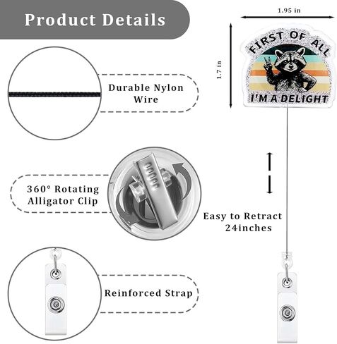 First of All I'm a Delight Funny Raccoon Nurse Badge Reel, Pediatric ID Badge Holder Retractable Clip, Cute Nurse Gifts for RN LPN MA CNA BSN Nursing Student Doctor Social Workers in Saudi Arabia
