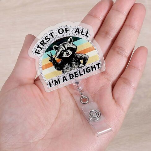First of All I'm a Delight Funny Raccoon Nurse Badge Reel, Pediatric ID Badge Holder Retractable Clip, Cute Nurse Gifts for RN LPN MA CNA BSN Nursing Student Doctor Social Workers in Saudi Arabia