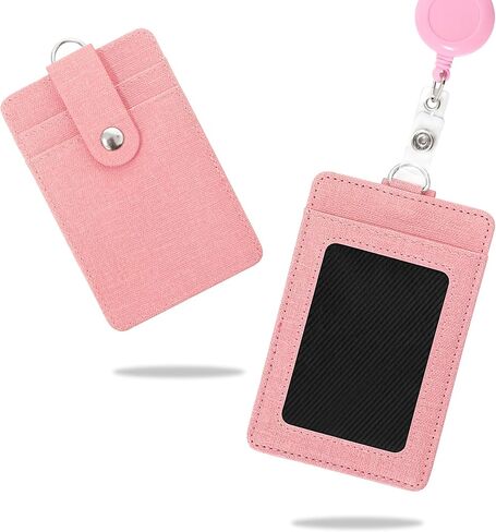 حامل شارة الهوية Conisy مع حبل قابل للسحب، حامل بطاقة الهوية من جلد البولي يوريثان عمودي مع فتحتين للبطاقات للنساء والرجال (حامل شارة الهوية أسود) in Kuwait