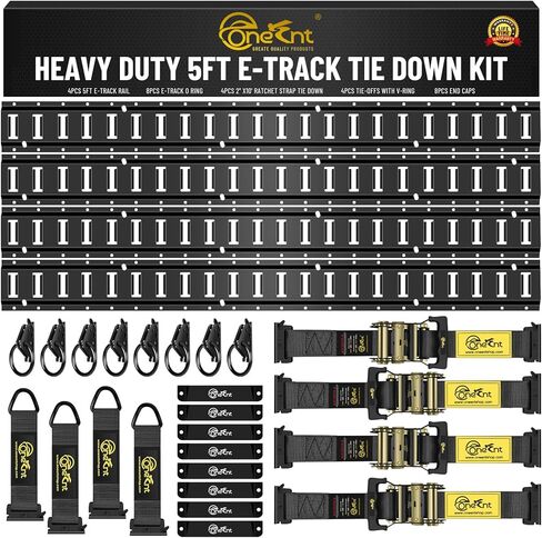 E-Track Tie-Down Rail Kit – Heavy-Duty (4) 5ft E-Track Rails, (4) 2" x 10' Ratchet Straps, 4 V-Ring Tie-Offs, 8 O-Ring Anchors & 8 End Caps for Cargo, Trailers, Trucks, Vans & Motorcycles in Kuwait
