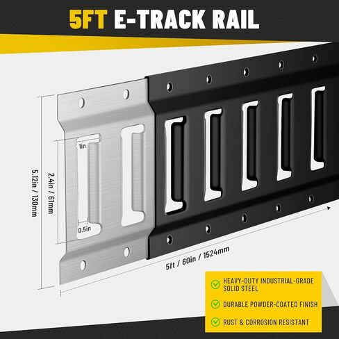 E-Track Tie-Down Rail Kit – Heavy-Duty (4) 5ft E-Track Rails, (4) 2" x 10' Ratchet Straps, 4 V-Ring Tie-Offs, 8 O-Ring Anchors & 8 End Caps for Cargo, Trailers, Trucks, Vans & Motorcycles in Kuwait