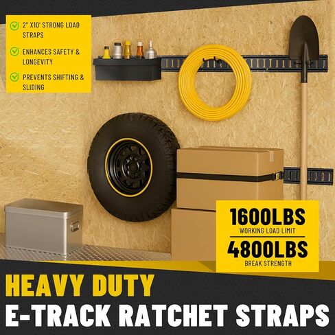 E-Track Tie-Down Rail Kit – Heavy-Duty (4) 5ft E-Track Rails, (4) 2" x 10' Ratchet Straps, 4 V-Ring Tie-Offs, 8 O-Ring Anchors & 8 End Caps for Cargo, Trailers, Trucks, Vans & Motorcycles in Kuwait