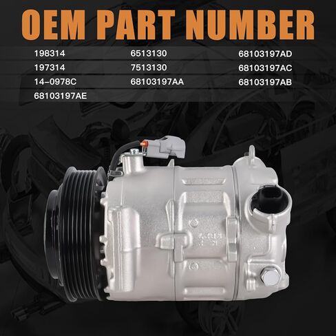 68103197AB A/C Compressor Air Conditioner w/Clutch Compatible with Jeep Cherokee Chrysler 200 2014-2021 Replaces 68103197AC 68103197AA in Kuwait