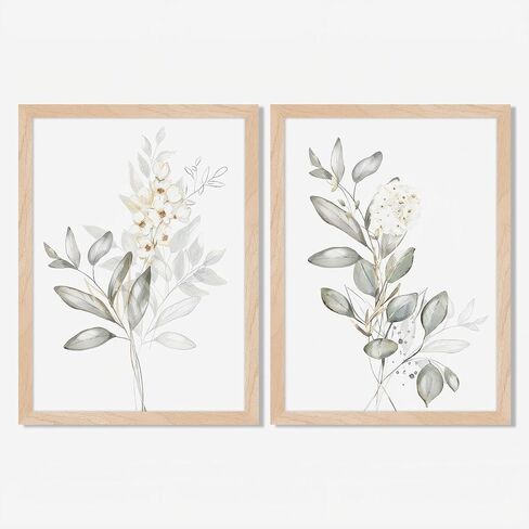 Framed Boho Eucalyptus Wall Art 2Pcs,Sage Green Plant and Flower in Glass Vase Canvas Prints, Minimalist Botanical Painting Picture, Nature Poster Artwork for Living Room,Bathroom, Kitchen Wall Decor 16X24IN in Saudi Arabia