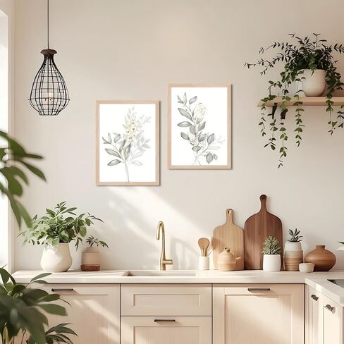 Framed Boho Eucalyptus Wall Art 2Pcs,Sage Green Plant and Flower in Glass Vase Canvas Prints, Minimalist Botanical Painting Picture, Nature Poster Artwork for Living Room,Bathroom, Kitchen Wall Decor 16X24IN in Saudi Arabia