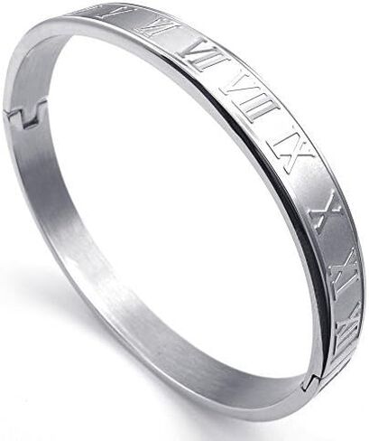 Jonline24h Mens Womens Stainless Steel Bracelet Classic Roman Numeral Cuff Bangle Silver in Kuwait
