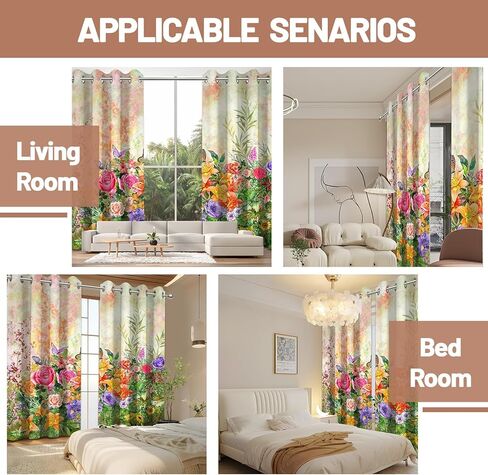 Spring Floral Blackout Curtains, Colorful Flower Butterfly Wildflower Watercolor for Women Window Drapes for Bedroom Living Room, 84 inch Length 2 Panels Set, 84 in x 52 in in Saudi Arabia