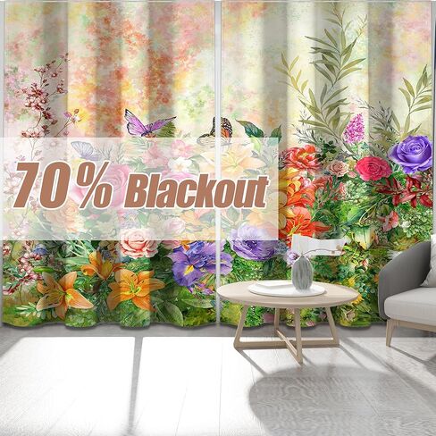 Spring Floral Blackout Curtains, Colorful Flower Butterfly Wildflower Watercolor for Women Window Drapes for Bedroom Living Room, 84 inch Length 2 Panels Set, 84 in x 52 in in Saudi Arabia