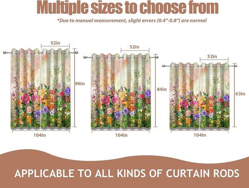 Spring Floral Blackout Curtains, Colorful Flower Butterfly Wildflower Watercolor for Women Window Drapes for Bedroom Living Room, 84 inch Length 2 Panels Set, 84 in x 52 in in Saudi Arabia