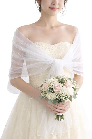 Pearl Bridal Shawl Bridal Cloak Sheer Tulle Capes and Wraps for Evening Dress Wedding Party Pearls Wedding Cape for Women Girls in Kuwait