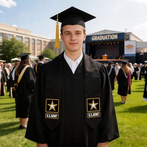 سرق التخرج من الجيش الأمريكي، سرق التخرج للخريجين العسكريين، وشاح من الساتان الأسود مع شارة الجيش المطرزة in Kuwait