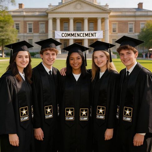 سرق التخرج من الجيش الأمريكي، سرق التخرج للخريجين العسكريين، وشاح من الساتان الأسود مع شارة الجيش المطرزة in Kuwait