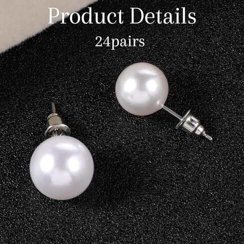 24 Pairs Pearl Studs Earrings For Women, Large Round Ball Pearls Stud Earrings, 5 Mixed Sizes Pearl Earring Set For Birthday Bridal Wedding Christmas Jewelry in Saudi Arabia