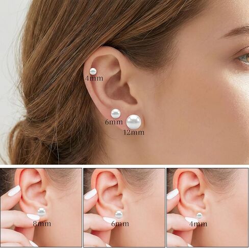 24 Pairs Pearl Studs Earrings For Women, Large Round Ball Pearls Stud Earrings, 5 Mixed Sizes Pearl Earring Set For Birthday Bridal Wedding Christmas Jewelry in Saudi Arabia