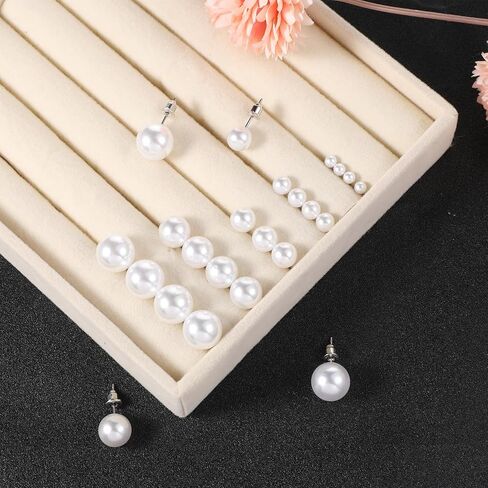 24 Pairs Pearl Studs Earrings For Women, Large Round Ball Pearls Stud Earrings, 5 Mixed Sizes Pearl Earring Set For Birthday Bridal Wedding Christmas Jewelry in Saudi Arabia