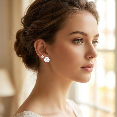 24 Pairs Pearl Studs Earrings For Women, Large Round Ball Pearls Stud Earrings, 5 Mixed Sizes Pearl Earring Set For Birthday Bridal Wedding Christmas Jewelry in Saudi Arabia