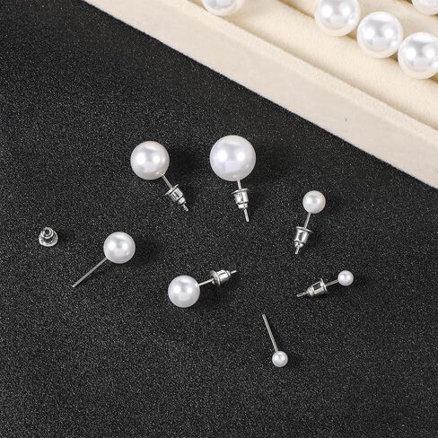 24 Pairs Pearl Studs Earrings For Women, Large Round Ball Pearls Stud Earrings, 5 Mixed Sizes Pearl Earring Set For Birthday Bridal Wedding Christmas Jewelry in Saudi Arabia