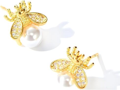 Gold Honeybee Stud Earrings Cute Bumble Bee Pearl Studs Earrings for Women Teen Girls in Kuwait