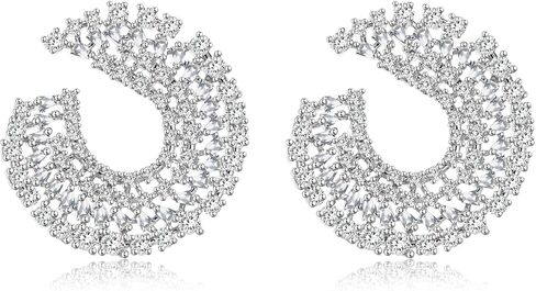 أقراط كريستال ملونة كبيرة مستديرة للنساء مكعب زركونيا صناعي أحمر اكسيد الالمونيوم لا تسبب الحساسية أقراط مجوهرات هدايا للزوجة والأم لها in Kuwait