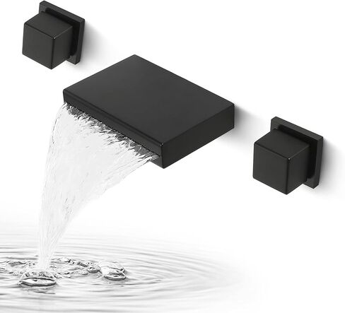 صنبور شلال مثبت على الحائط، صنبور سفينة للحمام بمقبضين، صنبور حمام واسع الانتشار، صنبور مياه للمزرعة، أسود غير لامع in Kuwait