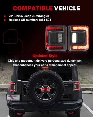 LED Tail Lights Compatible with J-e-e-p JL Wrangler 2018-2022, [Full LED] Driver & Passenger Side, Taillights Rear Lamp Assembly, Red Lens in Saudi Arabia