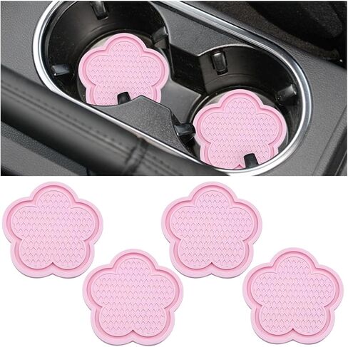 4PCS Car Cup Holder Coaster, Cute Flower Shaped PVC Anti-Slip Vehicle Water Bottle Holder Mat, Blossom Auto Insert Drink Pad for Women Girls, Universal for Most Vehicle (Pink) in Saudi Arabia