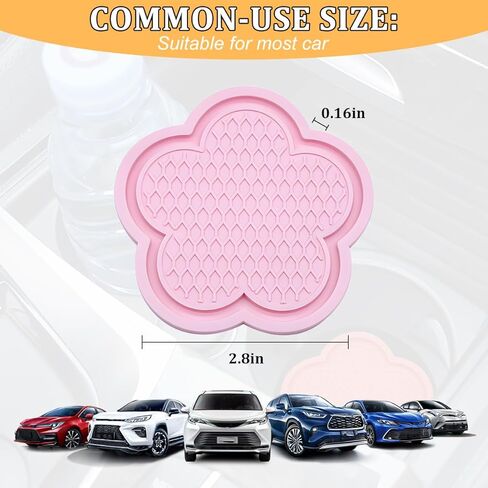 4PCS Car Cup Holder Coaster, Cute Flower Shaped PVC Anti-Slip Vehicle Water Bottle Holder Mat, Blossom Auto Insert Drink Pad for Women Girls, Universal for Most Vehicle (Pink) in Saudi Arabia