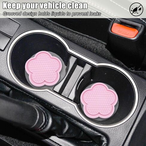 4PCS Car Cup Holder Coaster, Cute Flower Shaped PVC Anti-Slip Vehicle Water Bottle Holder Mat, Blossom Auto Insert Drink Pad for Women Girls, Universal for Most Vehicle (Pink) in Saudi Arabia