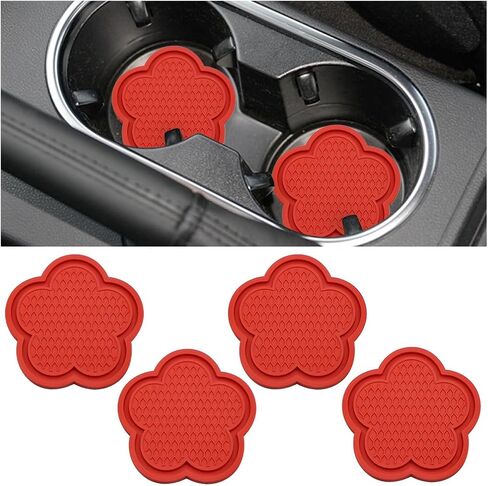 4PCS Car Cup Holder Coaster, Cute Flower Shaped PVC Anti-Slip Vehicle Water Bottle Holder Mat, Blossom Auto Insert Drink Pad for Women Girls, Universal for Most Vehicle (Pink) in Saudi Arabia
