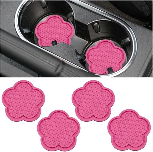 4PCS Car Cup Holder Coaster, Cute Flower Shaped PVC Anti-Slip Vehicle Water Bottle Holder Mat, Blossom Auto Insert Drink Pad for Women Girls, Universal for Most Vehicle (Pink) in Saudi Arabia