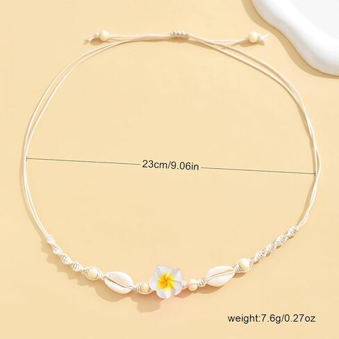 HUASAI Puka Shell Necklace for Woman White Shell Flower Choker Necklace Summer Seashell Necklace Trendy Beach Vacation Outfits for Women Jewelry Gifts in Saudi Arabia