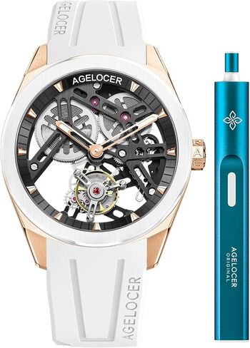 AGELOCER Men's Watch-Flying Tourbillon Mechanical with 360° Rotating Escapement, 80H Power Reserve, Sapphire Glass, Skeleton Dial, Rubber Strap,Watches for Man,Dress Luxury Gift for Men in Kuwait