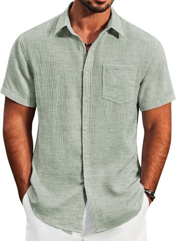 COOFANDY Men's Button Down Short Sleeve Shirt Lightweight Casual Summer Beach Shirts with Pocket in Saudi Arabia