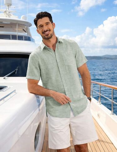 COOFANDY Men's Button Down Short Sleeve Shirt Lightweight Casual Summer Beach Shirts with Pocket in Saudi Arabia