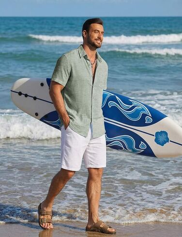 COOFANDY Men's Button Down Short Sleeve Shirt Lightweight Casual Summer Beach Shirts with Pocket in Saudi Arabia