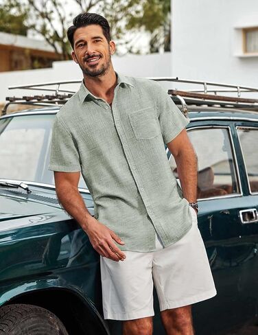 COOFANDY Men's Button Down Short Sleeve Shirt Lightweight Casual Summer Beach Shirts with Pocket in Saudi Arabia