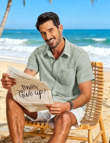 COOFANDY Men's Button Down Short Sleeve Shirt Lightweight Casual Summer Beach Shirts with Pocket in Saudi Arabia