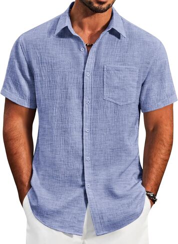COOFANDY Men's Button Down Short Sleeve Shirt Lightweight Casual Summer Beach Shirts with Pocket in Saudi Arabia