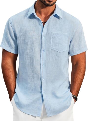 COOFANDY Men's Button Down Short Sleeve Shirt Lightweight Casual Summer Beach Shirts with Pocket in Saudi Arabia