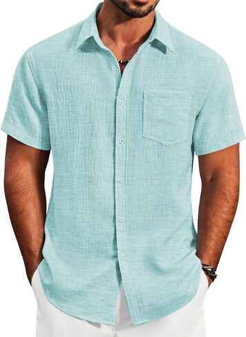 COOFANDY Men's Button Down Short Sleeve Shirt Lightweight Casual Summer Beach Shirts with Pocket in Saudi Arabia